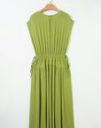 Solid V-Neck Cap Sleeve Elastic Waist Dress