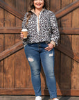 Plus Size Leopard Contrast Trim Half Button Top