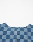 Checker Denim Frayed Hem Mini Dress