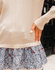 Mary Cable Texture Bohemian Ruffle Hem Sweater