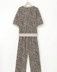 Leopard Textured Short Sleeve Jumper and Pants Set
