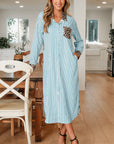 Leopard Patchwork Stripe Shirt Dress with Slits
