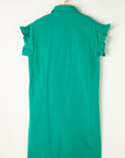 Solid Shirred Ruffle Sleeve Buttoned Mini Dress