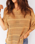 Hollow-Out Openwork Knit 3/4 Sleeve Sweater