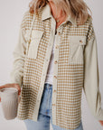 Houndstooth Corduroy Patchwork Flap Pocket Shacket