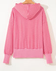 Stripe Thumbhole Sleeve Side Slit Drop Shoulder Hoodie