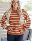 Stripe Ribbed Trim Drop Shoulder Sweater
