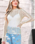 Lace Mock Neck Flounce Long Sleeve Top