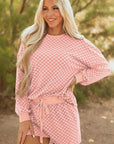 Checker Long Sleeve Pullover and Shorts Set