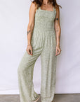 Floral Smocked Square Neck Sleeveless Jumpsuit