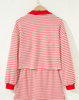 Stripe Collared V-Neck Pullover and Skort Set