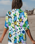 Floral Slit V-Neck Short Sleeve Blouse