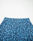 Leopard Denim Frayed Hem Midi Skirt