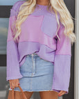 Colorblock Waffle Knit Patchwork Long Sleeve Top