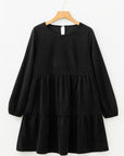 Solid Lantern Sleeve Tiered Mini Dress