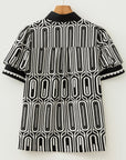Geometric Scallop Trim Patchwork Puff Sleeve Blouse