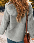 Fleece Zip Up Drawstring Hooded Pocketed Jacket