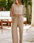 Solid Keyhole Puffy Tank and Pants Set