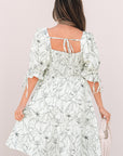 Floral Square Neck Shirred Back Mini Dress