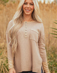 Colorblock Waffle Textured Henley Top