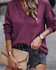 Collins V Neck Ribbed Drop Shoulder Hooded Sweater
