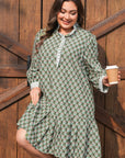 Plus Size Floral Stripe Contrast 3/4 Sleeve Dress