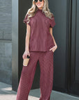 Corded Knit Mock Neck Tee and Pant Set