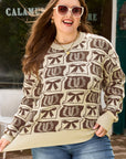 Magnolia Horseshoe Print Checkered PLUS Sweater