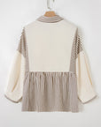 Plus Size Stripe Colorblock Patchwork Half-Button Blouse