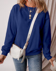 Solid Fleece Lined Drop Shoulder Terry Sweatshirt
