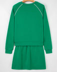 Patchwork Contrast Piping Pullover and Mini Skirt Set