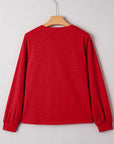 Solid V-Neck Button Long Sleeve Top