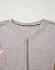Flower Patch Exposed Seam 3/4 Sleeve T-Shirt