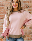 Colorblock Waffle Patchwork Oversize Sweatshirt