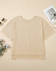 Plus Size Rhombus Pointelle Knit V-Neck Top