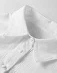 Solid Crinkled Lantern Sleeve Buttoned Shirt