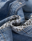 Plus Size Leopard Patchwork Denim Jacket