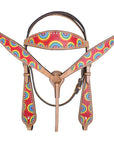 HILASON Western Horse Leather Headstall and Breast Collar Tack Set Rainbow| Headstall Bridle for Horses Western | Horse Headstall Bridle | Western Headstalls Bridle for Horses