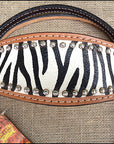 Western Leather Headstall And Breast Collar Tack Set With ZebraPatterned Durable