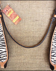 Western Leather Headstall And Breast Collar Tack Set With ZebraPatterned Durable
