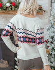 Stripe Geometric Button-Up Sweater Cardigan