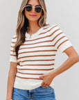 Eloise Stripe Scalloped Round Neck Short Sleeve Sweater