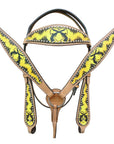 HILASON Western Horse Leather Headstall and Breast Collar Set Cross Gun | Headstall Bridle for Horses Western | Horse Headstall Bridle | Western Headstalls Bridle for Horses