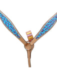 HILASON Western Horse Leather Headstall and Breast Collar Set Turquoise Cheetah| Headstall Bridle for Horses Western | Horse Headstall Bridle | Western Headstalls Bridle for Horses