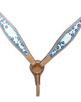 HILASON Western Horse Leather Headstall and Breast Collar Set Turquoise Leopard| Headstall Bridle for Horses Western | Horse Headstall Bridle | Western Headstalls Bridle for Horses