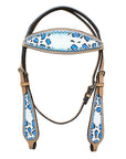 HILASON Western Horse Leather Headstall and Breast Collar Set Turquoise Leopard| Headstall Bridle for Horses Western | Horse Headstall Bridle | Western Headstalls Bridle for Horses