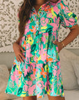 Floral Puff Sleeve Buttoned Collar Babydoll Dress
