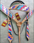 HILASON Western Horse Leather Headstall & Breast Collar Set Geometry