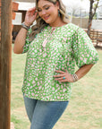 Plus Size Abstract Leopard Tassel Tie Blouse
