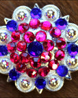Blue Pink Crystal 1-1/4In Berry Headstall Saddle Hilason